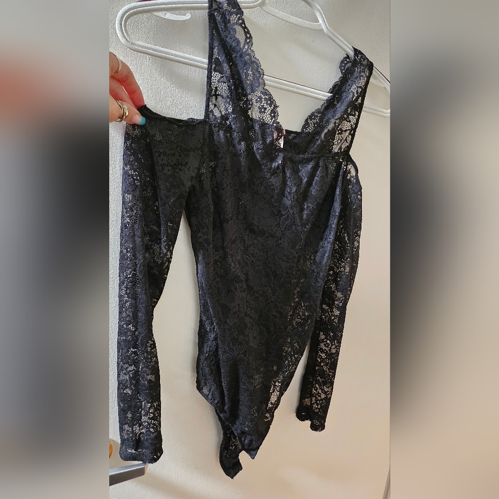 La Vie En Rose Black Lace Bodysuit
